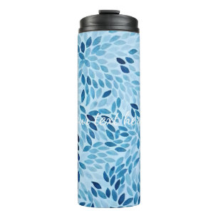 Garrafa Térmica Nome Personalizado Blue Mosaic Petals Thermal Tu