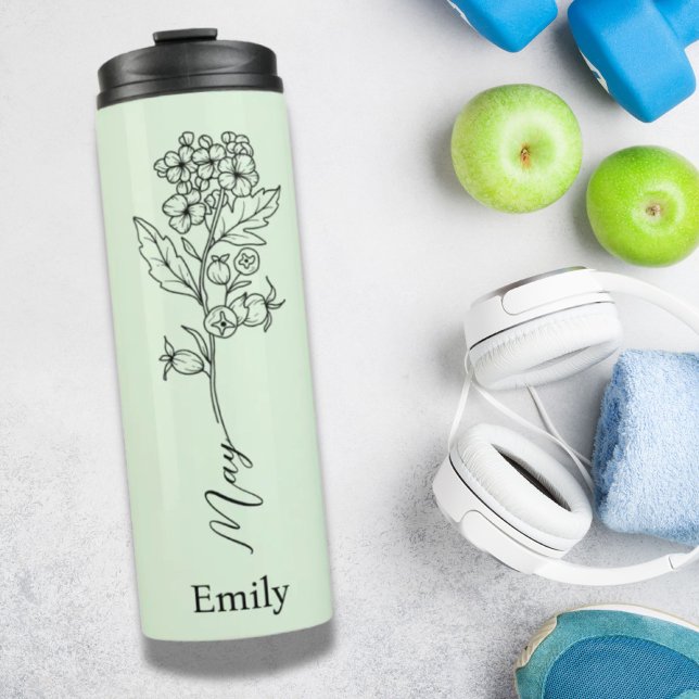 Garrafa Térmica Nome Personalizado Bridesmaid Pode Nascer Flor Haw (Bridesmaid Custom Name May Birth Flower Hawthorn Thermal Tumbler)