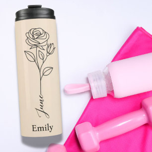Garrafa Térmica Nome Personalizado Bridesmaid Rosa June Birth Flow