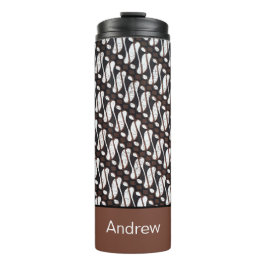 Garrafa Térmica Nome personalizado Brown White Java Ethnik Batik