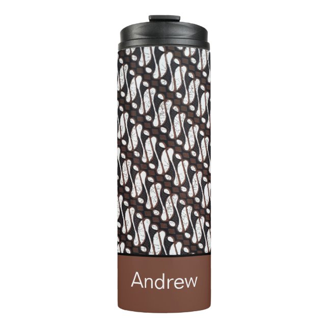 Garrafa Térmica Nome personalizado Brown White Java Ethnik Batik (Frente)