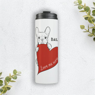 Garrafa Térmica Nome Personalizado Cachorro Francês Bonito Coração