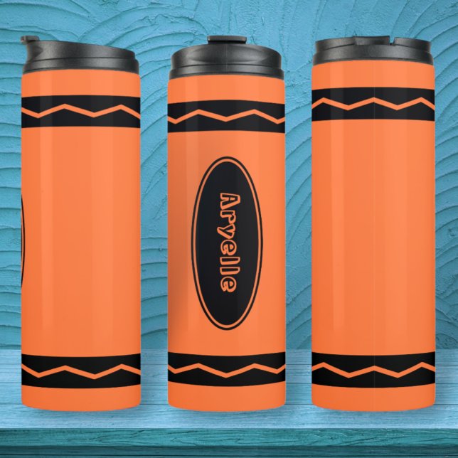 Garrafa Térmica Nome Personalizado - Caneca de viagem Orange Crayo (Criador carregado)