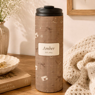 Garrafa Térmica Nome Personalizado Caneca Vintage Marrom Aconchega