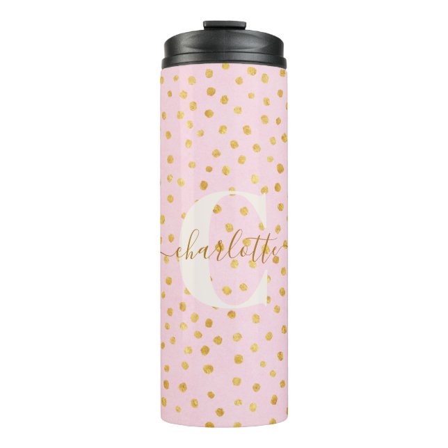 Garrafa Térmica Nome Personalizado Confetes Pontos Polka Dourado R (Frente)