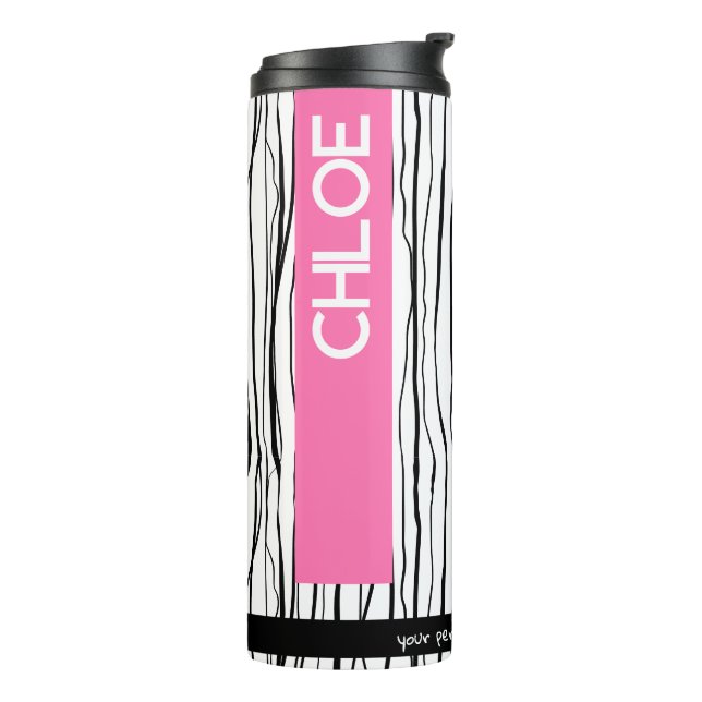 Garrafa Térmica Nome personalizado, cor-de-rosa e preto (Giro à esquerda)