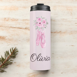 Garrafa Térmica Nome Personalizado da Ballerina Floral Rosa Elegan