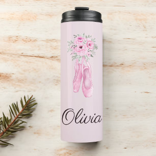 Garrafa Térmica Nome Personalizado da Ballerina Floral Rosa Elegan