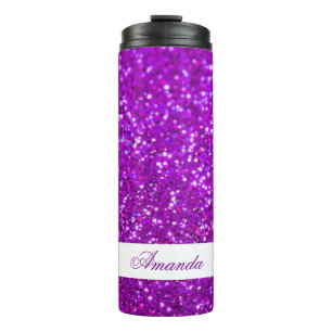 Garrafa Térmica Nome Personalizado da Glitter Roxo Elegante