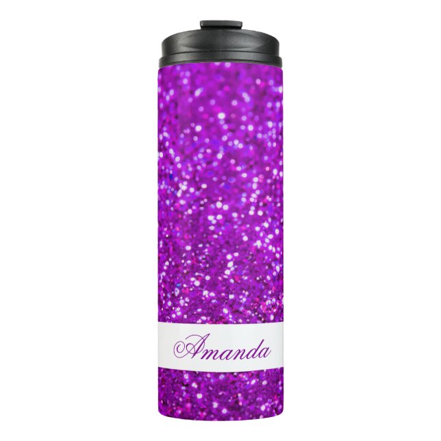 Garrafa Térmica Nome Personalizado da Glitter Roxo Elegante (Frente)