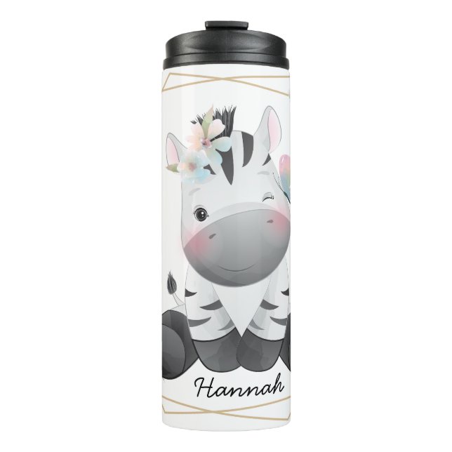 Garrafa Térmica Nome Personalizado da Terra da Flor da Bebê-Zebra  (Frente)
