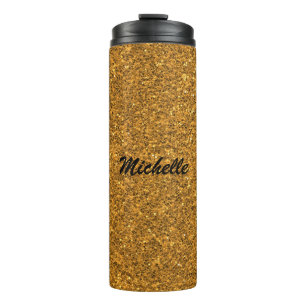 Garrafa Térmica Nome Personalizado de Glitter Dourado Personalizad