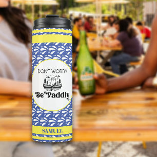 Garrafa Térmica Nome Personalizado de Otter de Faixa de Padrão Azu