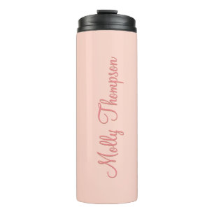 Garrafa Térmica Nome Personalizado de Script Suave Rosa Moderno