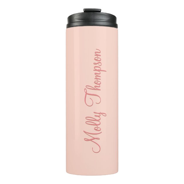 Garrafa Térmica Nome Personalizado de Script Suave Rosa Moderno (Frente)