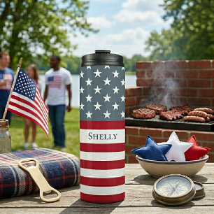 Garrafa Térmica Nome Personalizado de Sinalizador Americano Patrió