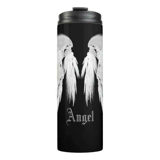 Garrafa Térmica Nome Personalizado do ÂNGEL WINGS Preto (Frente)