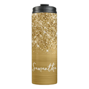 Garrafa Térmica Nome Personalizado do Glam Dourado da Glittery