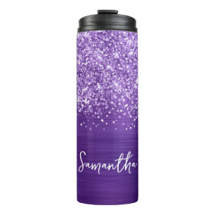 Garrafa Térmica Nome Personalizado do Glittery Amethyst Purple Gla