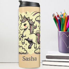 Garrafa Térmica Nome Personalizado do Pastel Unicorn Sparkle Rainb