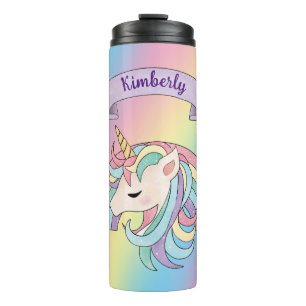Garrafa Térmica Nome Personalizado do Unicorn e Sparkly Rainbow Co