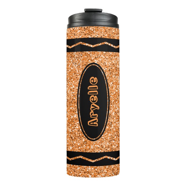 Garrafa Térmica Nome personalizado DrInk Tumbler do Glitter Laranj (Frente)