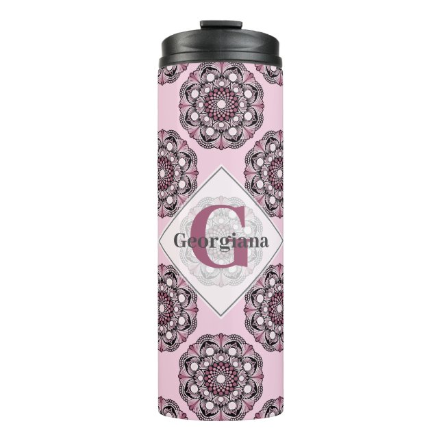 Garrafa Térmica Nome personalizado Dusky Rosa Cherry Blossom Dot M (Frente)