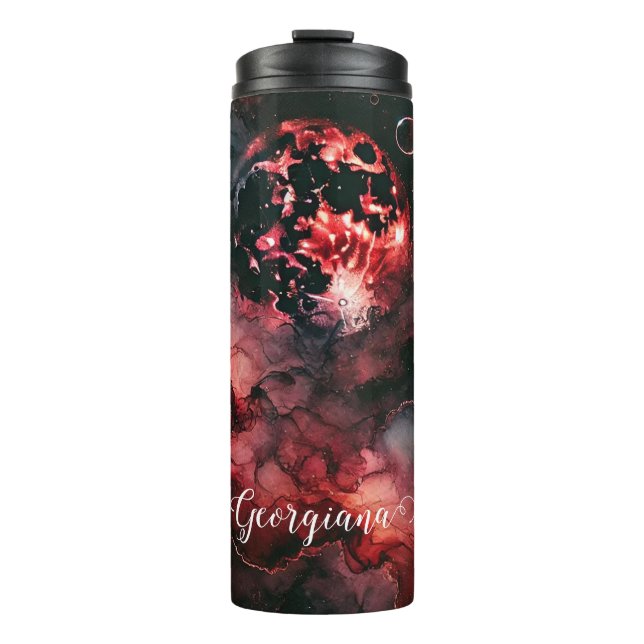 Garrafa Térmica Nome Personalizado Eerie Blood Moon Halloween Tint (Frente)