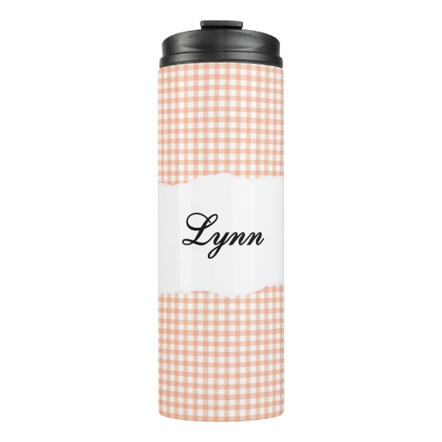 Garrafa Térmica Nome Personalizado em Xadrez Laranja (Frente)