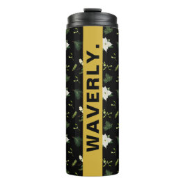 Garrafa Térmica Nome Personalizado Estilo Verde Branco Padrão Flor