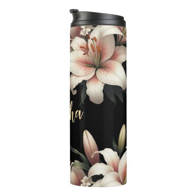 Garrafa Térmica Nome personalizado exclusivo, lírio floral (Rotação à direita)