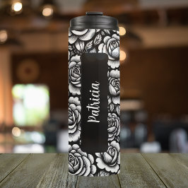 Garrafa Térmica Nome Personalizado Flor de Nascimento Rosa de 16 o