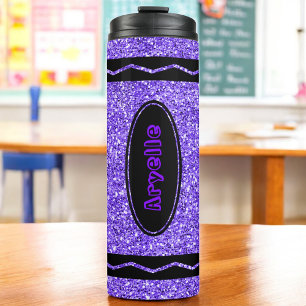 Garrafa Térmica Nome Personalizado Glitter Purple Crayon Thermal T