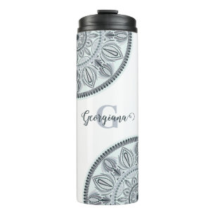 Garrafa Térmica Nome Personalizado Harmonia Floral Cinza Monotone
