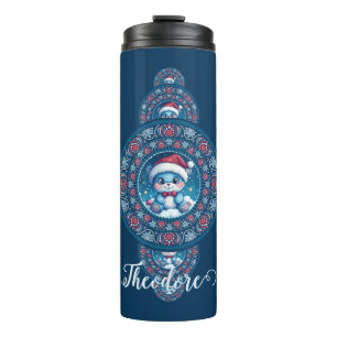 Garrafa Térmica Nome Personalizado Holiday Kawaii Bear Ornamental