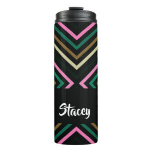 Garrafa Térmica Nome personalizado listras coloridas em preto