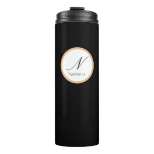 Garrafa Térmica Nome Personalizado Minimalista Preto, Dourado e Br