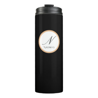 Garrafa Térmica Nome Personalizado Minimalista Preto, Dourado e Br