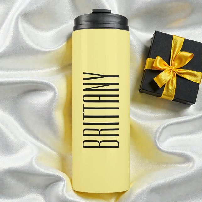 Garrafa Térmica Nome Personalizado Mínimo Amarelo Bridesmaid Simpl (Yellow Minimal Bridesmaid Personalized Name Simple Thermal Tumbler)