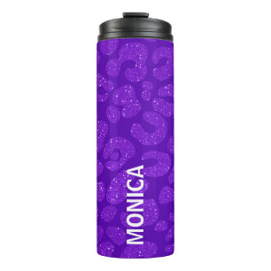 Garrafa Térmica Nome Personalizado Moderno Glitter Roxo Elegante