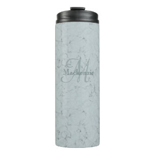 Garrafa Térmica Nome Personalizado Monograma Elegante Marble Dusty