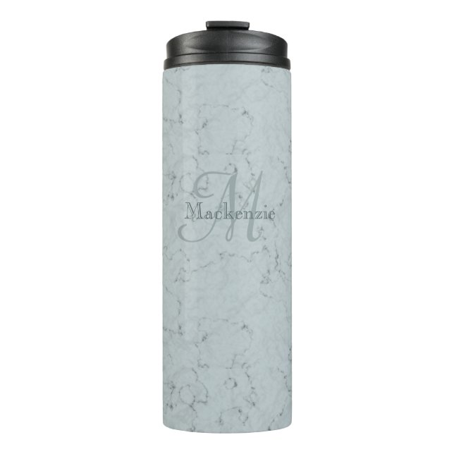 Garrafa Térmica Nome Personalizado Monograma Elegante Marble Dusty (Frente)