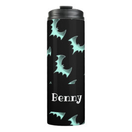 Garrafa Térmica Nome personalizado morcegos azuis