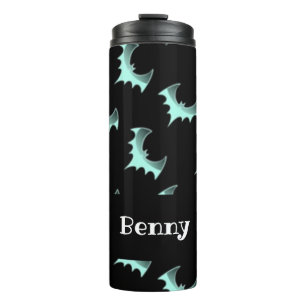 Garrafa Térmica Nome personalizado morcegos azuis