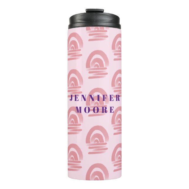 Garrafa Térmica Nome Personalizado Padrão Arco-íris Rosa (Frente)