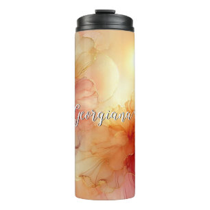 Garrafa Térmica Nome Personalizado Peach Raspberry Álcool Floral A