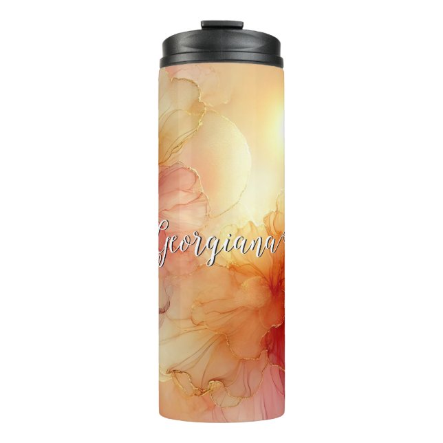 Garrafa Térmica Nome Personalizado Peach Raspberry Álcool Floral A (Frente)
