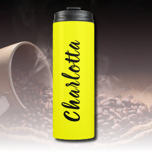 Garrafa Térmica Nome Personalizado Preto   Cor Amarelo-Neão