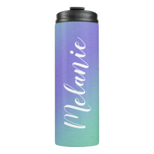 Garrafa Térmica Nome Personalizado Púrpura de Gradiente de Mão de 