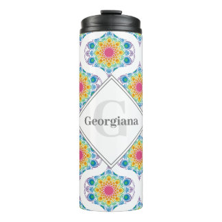 Garrafa Térmica Nome Personalizado Rainbow Floral Mandala Retro Og